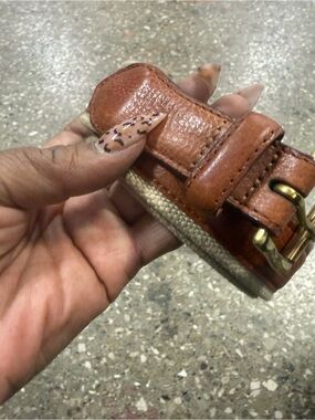 vintage L.L.Bean leather and canvas field belt with a brass buckle in 42